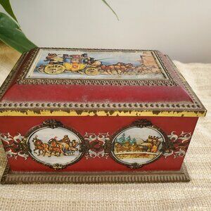 Vintage Klann Tin Box Container Made In Western Germany Red Gold Klann Quality